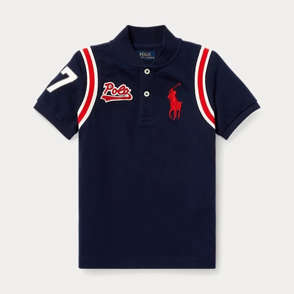 Polo by Ralph Lauren Boy's Shirt in Navy with Red and White Athletic Accents
